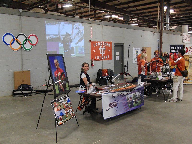 CIMG5715.JPG - Brady Ellison exalts on the projection screen - all the NASP archers were treated to videos from the London Test Archery Event, and the advantages of the NTS were constantly emphasized to all the viewers.